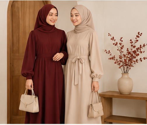 Dua wanita berhijab mengenakan busana BoutiqueNi